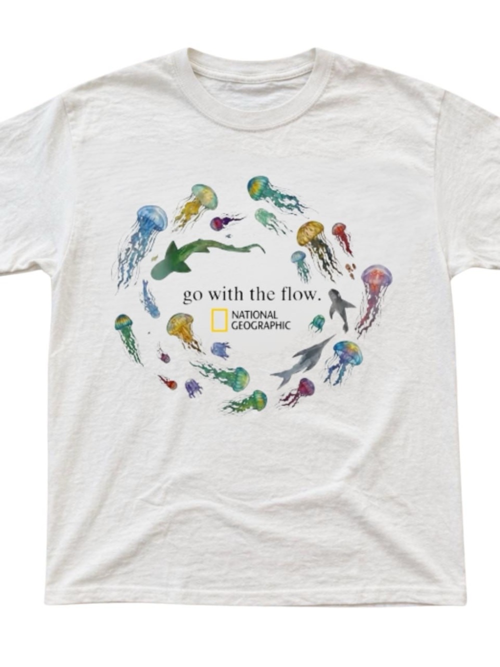 Gildan White Tee with Multicolor Marine Life Print